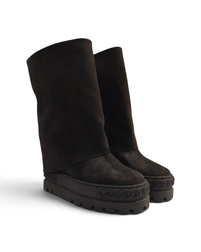 Stivali Donna Double Face con Risvolto e Zeppa in Camoscio Testa di Moro | Tsakiris Mallas 622  NINA DOUBLE FACE SUEDE DARK BROWN Tsakiris Mallas 