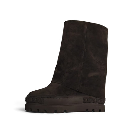 Stivali Donna Double Face con Risvolto e Zeppa in Camoscio Testa di Moro | Tsakiris Mallas 622  NINA DOUBLE FACE SUEDE DARK BROWN Tsakiris Mallas 
