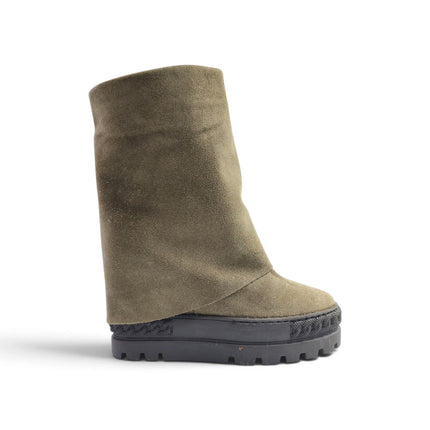 Stivali Donna Double Face con Risvolto e Zeppa in Camoscio Taupe | Tsakiris Mallas 622  NINA DOUBLE FACE TAUPE Tsakiris Mallas 