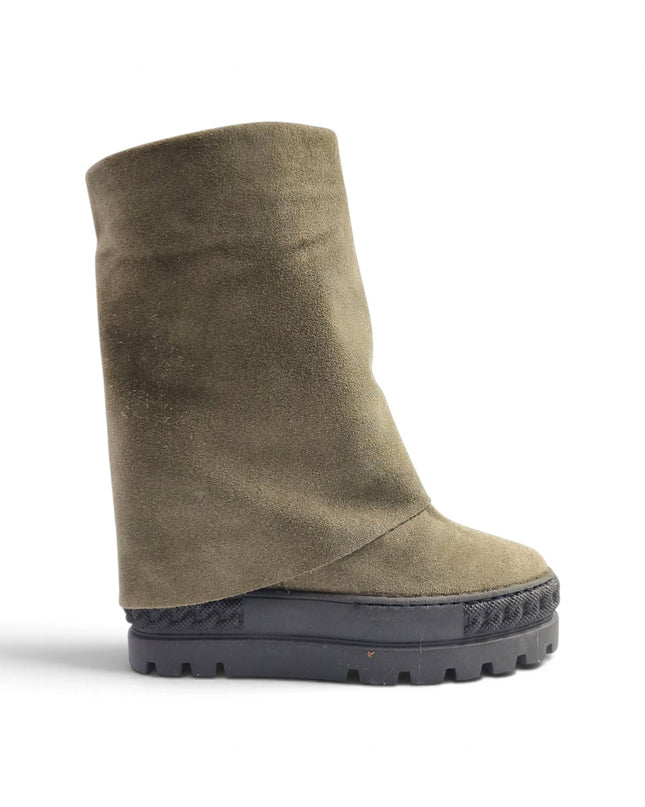 Stivali Donna Double Face con Risvolto e Zeppa in Camoscio Taupe | Tsakiris Mallas 622  NINA DOUBLE FACE TAUPE Tsakiris Mallas 