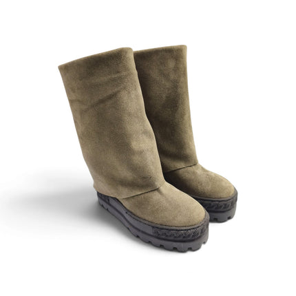 Stivali Donna Double Face con Risvolto e Zeppa in Camoscio Taupe | Tsakiris Mallas 622  NINA DOUBLE FACE TAUPE Tsakiris Mallas 
