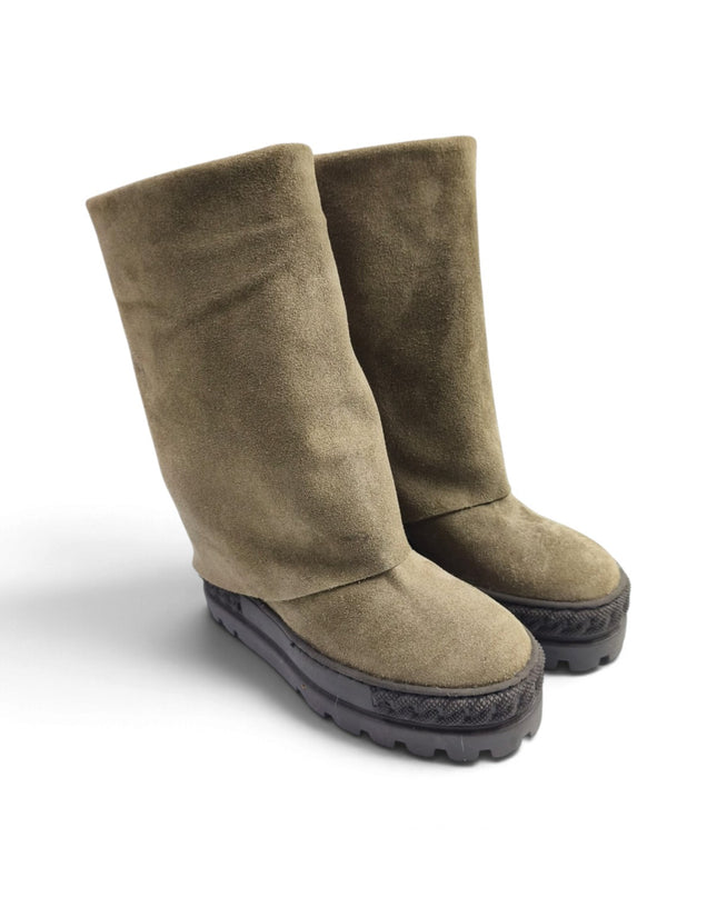 Stivali Donna Double Face con Risvolto e Zeppa in Camoscio Taupe | Tsakiris Mallas 622  NINA DOUBLE FACE TAUPE Tsakiris Mallas 