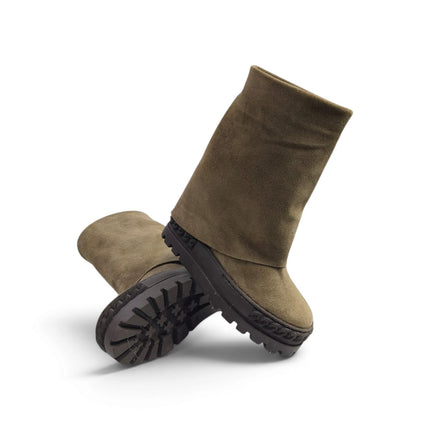 Stivali Donna Double Face con Risvolto e Zeppa in Camoscio Taupe | Tsakiris Mallas 622  NINA DOUBLE FACE TAUPE Tsakiris Mallas 