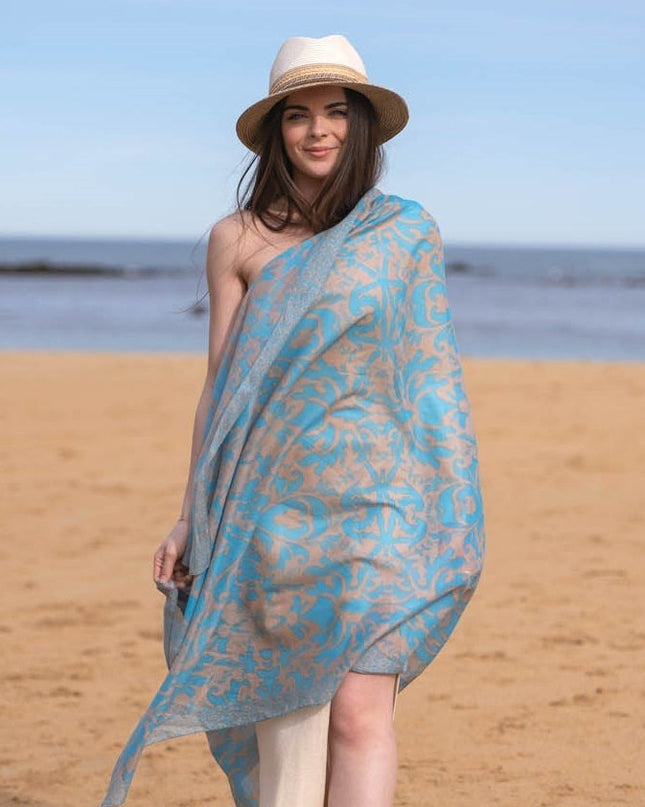 Foulard Pareo in Cotone Stampato Fantasia Beige ACT122C COTTON BEIGE Colores de Otono 