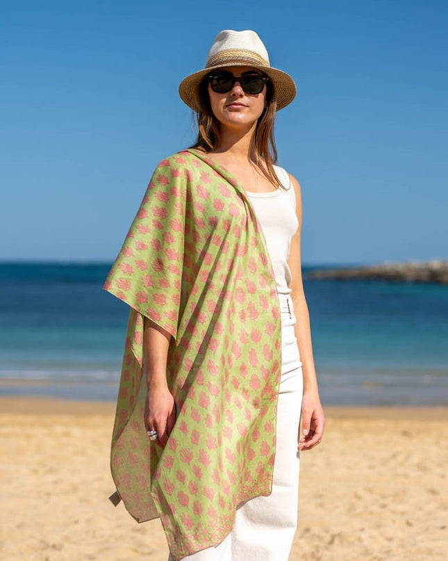 Foulard in Cotone Stampato Fantasia Verde ACT128F COTTON GREEN Colores de Otono 