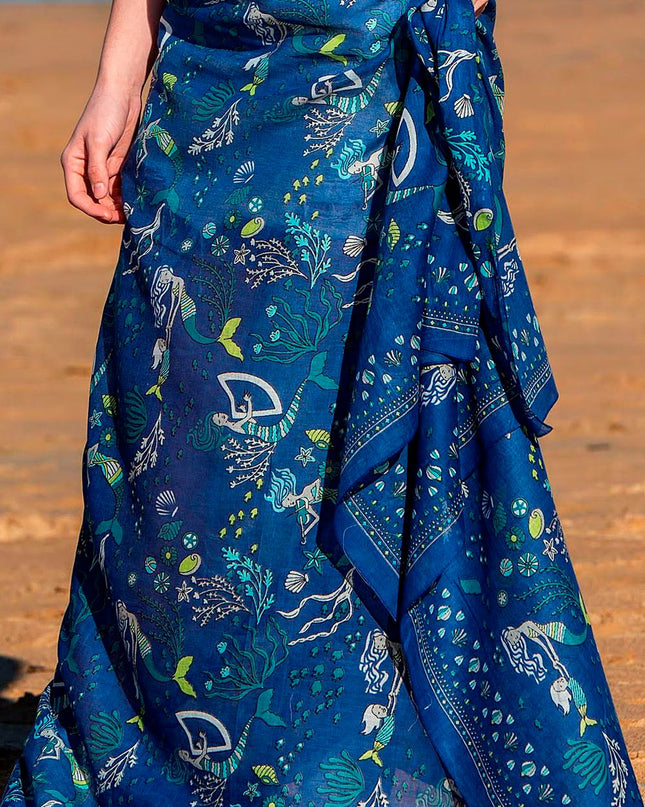 Foulard Pareo in Cotone Stampato Fantasia Blu ACT95C AZUL OSCURO Colores de Otono 