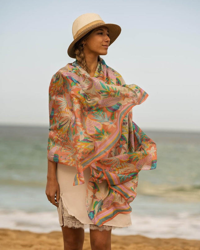 Foulard Pareo in Seta Stampa Corallo ASK272C SILK CORAL Colores de Otono 