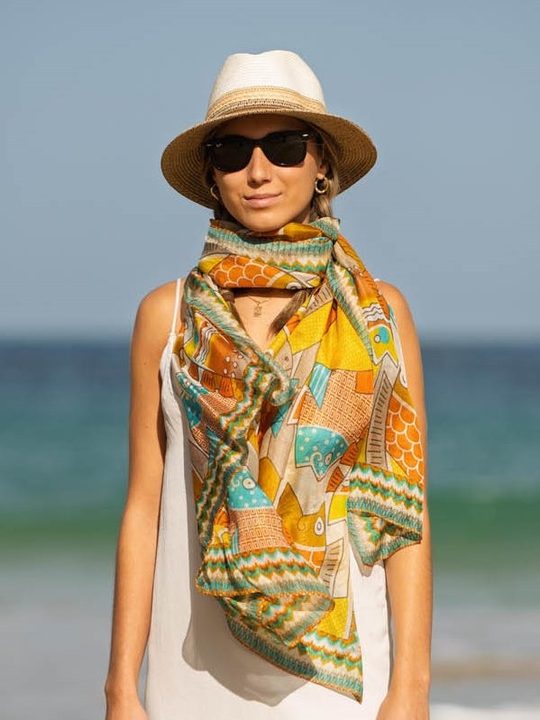 Foulard Pareo in Seta Stampa Giallo ASK296C SILK AMARILLO Colores de Otono 