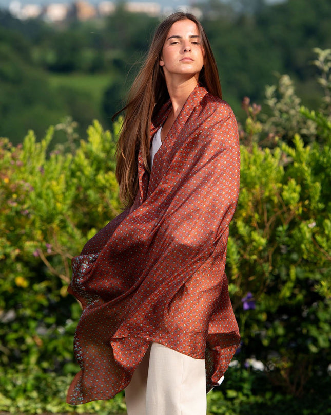 Foulard Pareo in Seta Stampa Terra ASK79C SILK NARAJA TEJA Colores de Otono 