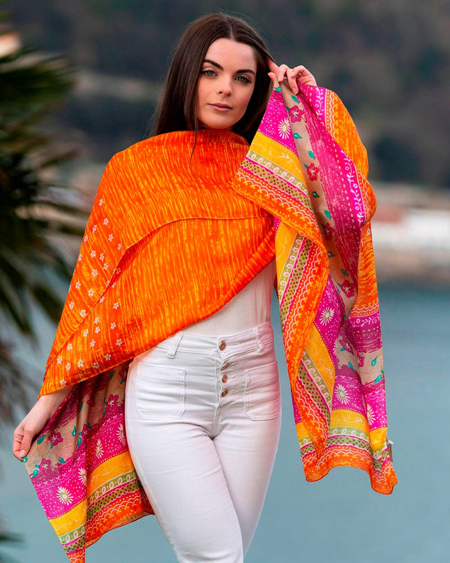 Foulard Pareo in Seta Stampa Arancio CHE21CA NARANJA Colores de Otono 