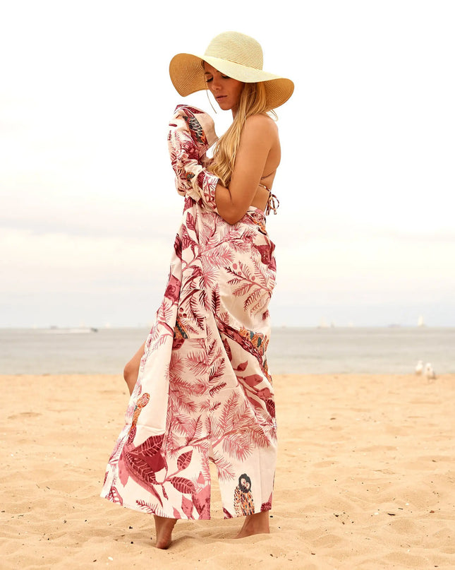 Kimono Caftano in Cotone CK04 GUFO ROSA Linen 