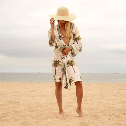 Kimono Caftano in Cotone CK05 PALM TREE Linen 