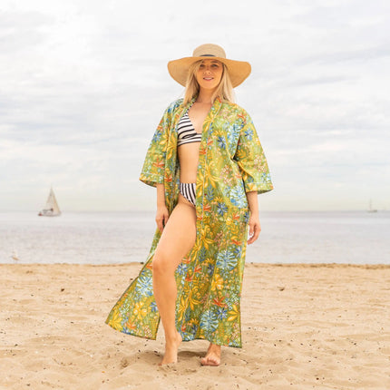 Kimono Caftano in Cotone CWK48 TROPICAL FLORAL Linen 