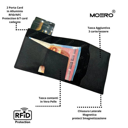 Moero Pro Dual Saffiano Black Zip Portafoglio Slim PRO DUAL ZIP SAFFIANO BLACK Moero 
