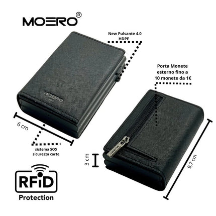 Moero Pro Dual Saffiano Black Zip Portafoglio Slim PRO DUAL ZIP SAFFIANO BLACK Moero 