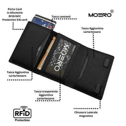 Moero Pro Plus Bottolato Black Zip Portafoglio Slim PRO PLUS BOTTOLATO BLACK ZIP CARD Moero 