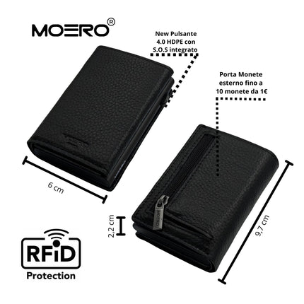 Moero Pro Plus Bottolato Black Zip Portafoglio Slim PRO PLUS BOTTOLATO BLACK ZIP CARD Moero 