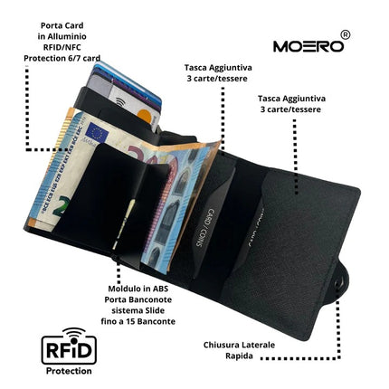 Moero Saffiano Black Zip Portafoglio Slim SAFFIANO BLACK ZIP NERO Moero 