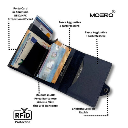 Moero Saffiano Blu Navy Zip Portafoglio Slim SAFFIANO BLU ZIP BLU NAVY Moero 