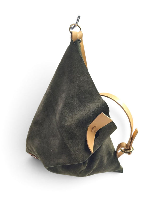 Borsa Sacca a Tracolla in Camoscio Verde Loden | Spatarella SPOKE SUEDE LODEN Spatarella 
