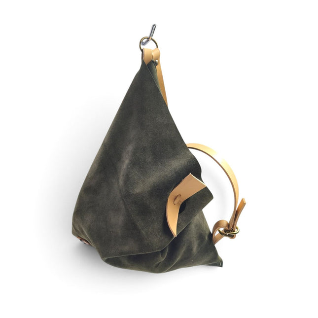 Borsa Sacca a Tracolla in Camoscio Verde Loden | Spatarella SPOKE SUEDE LODEN Spatarella 