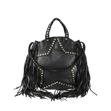 Borsa Vintage a Spalla con Frange e Borchioe in Pelle Nera SP ROCK BLACK Spatarella 