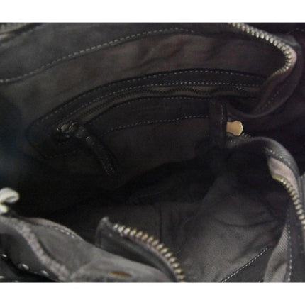 Borsa Vintage a Spalla con Frange e Borchioe in Pelle Nera SP ROCK BLACK Spatarella 