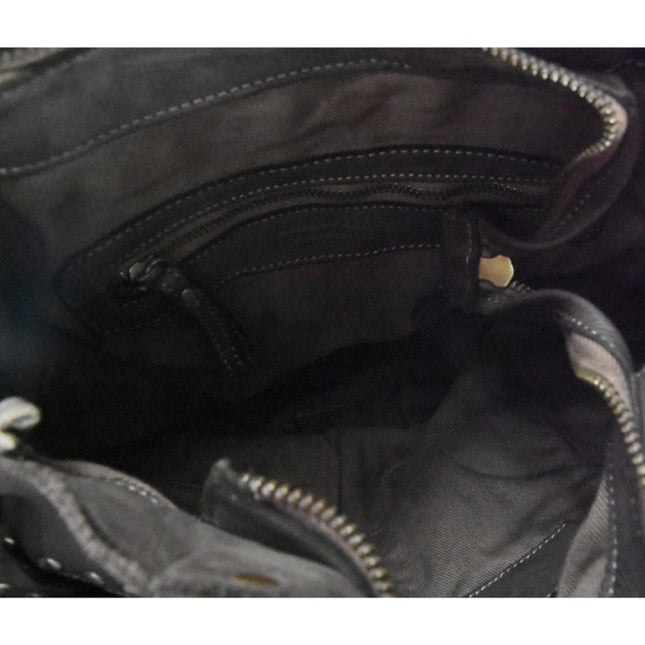 Borsa Vintage a Spalla con Frange e Borchioe in Pelle Nera SP ROCK BLACK Spatarella 