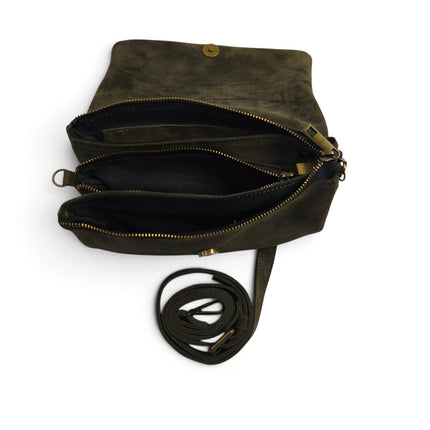 Borsetta tre Tasche Donna in Camoscio Verde Foresta | Spatarella UTILITY FORESTA Spatarella 