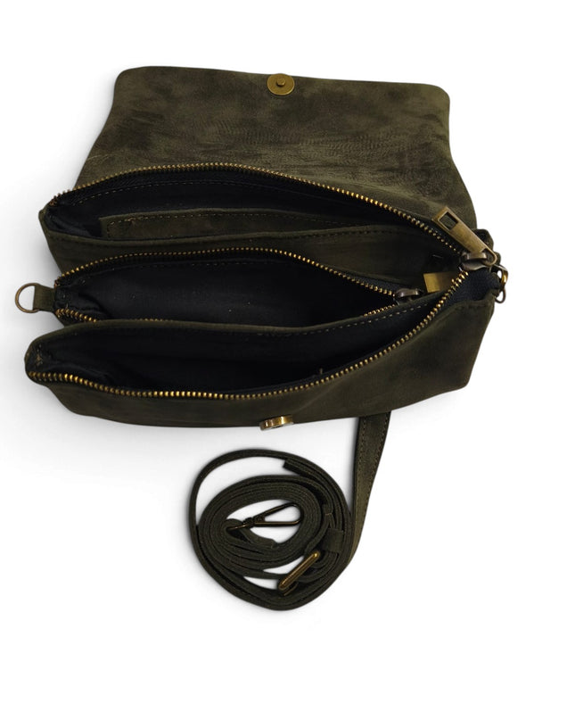 Borsetta tre Tasche Donna in Camoscio Verde Foresta | Spatarella UTILITY FORESTA Spatarella 
