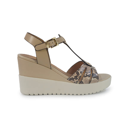 Stonefly Sandali Donna con Zeppa in Pelle Beige Animalier