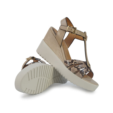 Stonefly Sandali Donna con Zeppa in Pelle Beige Animalier