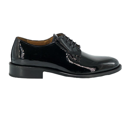 Stringata Uomo Elegante Sposo Cerimonia Vernice Nero Fondo Cuoio Cucito Derby Liscio PIANTA 6 VERNICE Rogal's 
