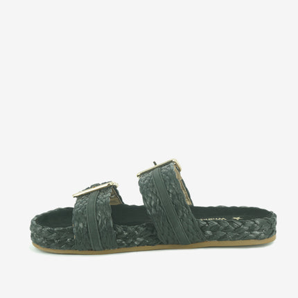 Sandalo Donna Basso Due Fibbie PALMAS RAFFIA BLACK Wrangler 