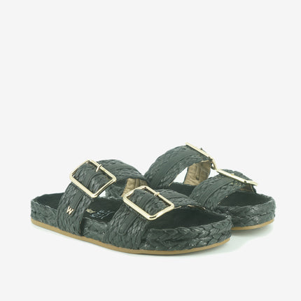 Sandalo Donna Basso Due Fibbie PALMAS RAFFIA BLACK Wrangler 