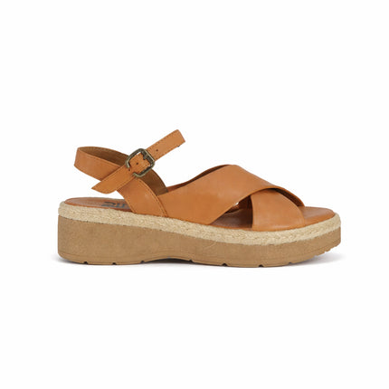 Sandali Zeppa Pelle Cuoio Y8205 CUOIO Bueno 