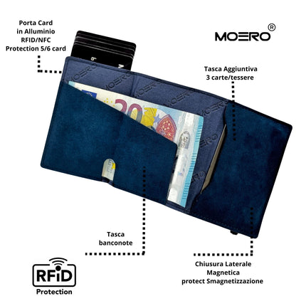 Moero Pro Alcantara Blu Zip Portafoglio Slim PRO ALCANTARA BLUE ZIP BLUE Moero 