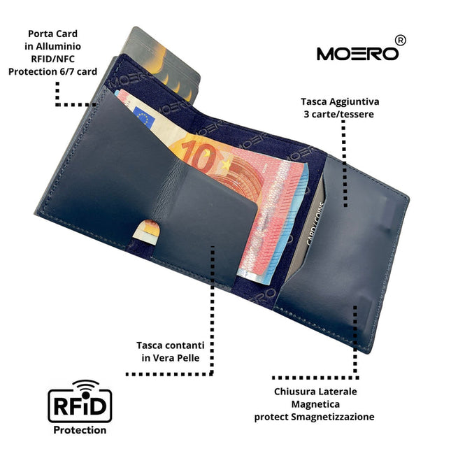 Moero Pro Prestige Blu Zip Portafoglio Slim PRO PRESTIGE ZIP BLUE Moero 