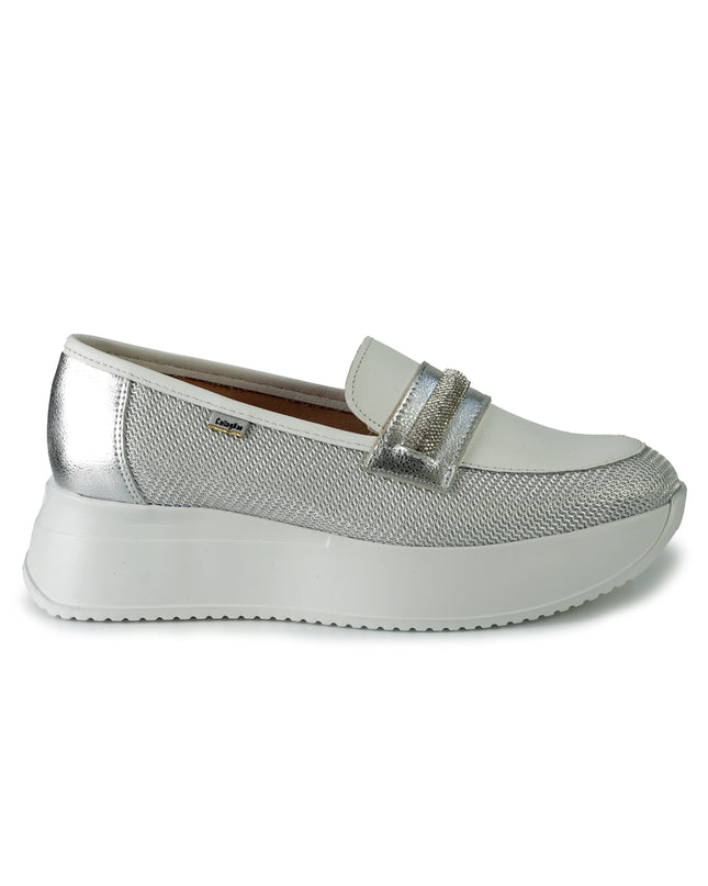 Callaghan Mocassini Donna in Pelle e Tessuto Argento 60303 BABYLON BLANCO Callaghan 