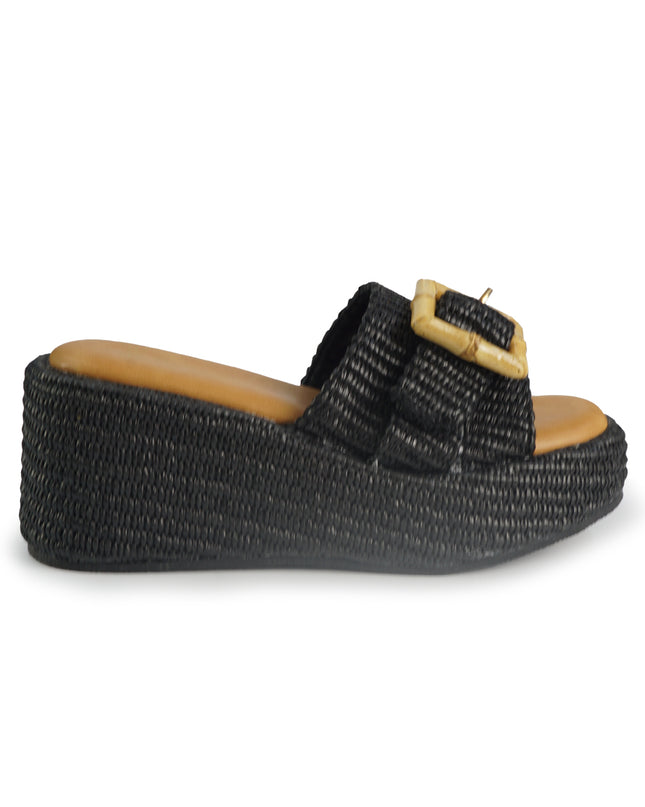 Exe Sandali Donna con Zeppa in Tessuto Nero 25001-2 RAFFIA BLACK Exe 