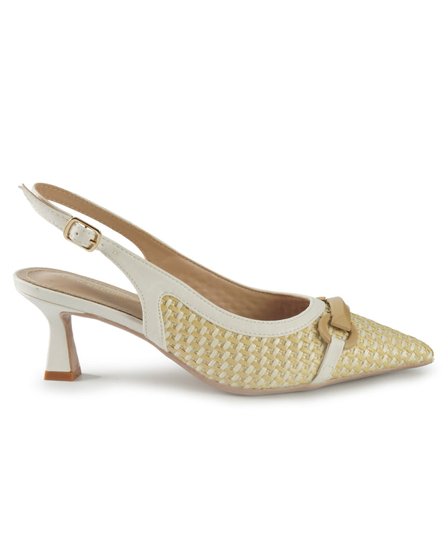 Francesco Milano Chanel Slingback con Tacco in Pelle e Raffia Bianco E06-06K PRAGA RAFFIA Francesco Milano 