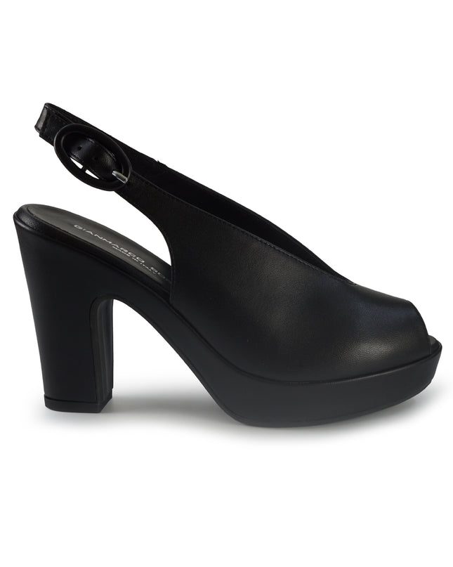 Gianmarco Sorelli Sandali Chanel con Tacco Alto e Plateau in Pele Nera 2640 MARA Gianmarco Sorelli 