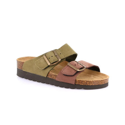 Grunland Sandali Donna Plantare Sughero Doppia Fibbia in Nabuk Bicolore CB2249 HOLA OLIVA MARRONE Grunland 