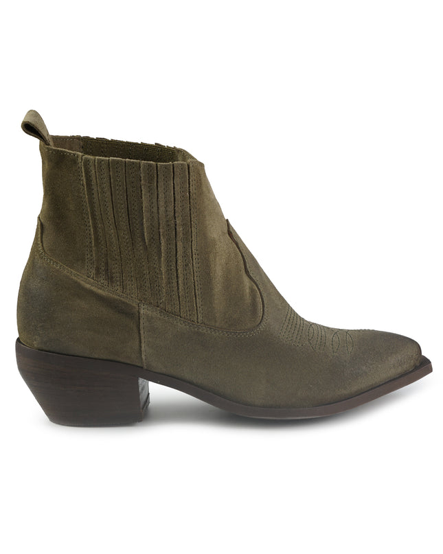 Stivaletto Texano Donna  con Impunture in Camoscio Taupe BL166 TEX TAUPE Spatarella 