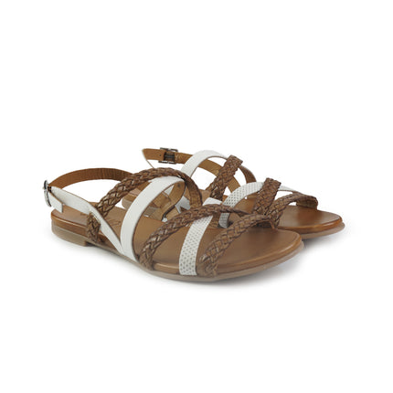 Vueva Sandali Flat Donna in Pelle Bianco Multi WD133R89 BIANCO COGNAC Vueva 