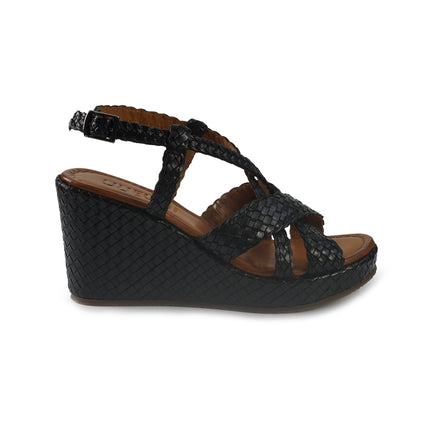 Vueva Sandali Zeppa Alta Donna in Pelle Intrecciata Nero WD319R24 BLACK Vueva 