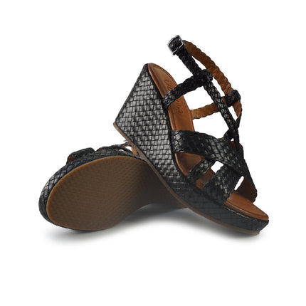 Vueva Sandali Zeppa Alta Donna in Pelle Intrecciata Nero WD319R24 BLACK Vueva 