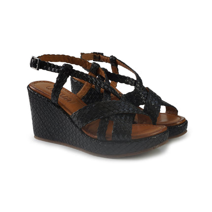 Vueva Sandali Zeppa Alta Donna in Pelle Intrecciata Nero WD319R24 BLACK Vueva 