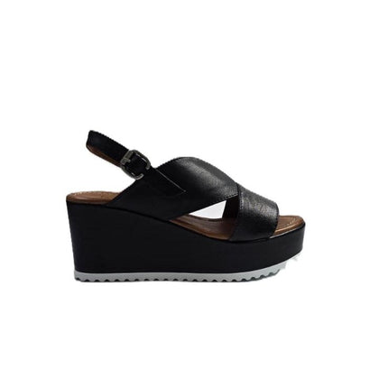 Bueno Sandali Donna con Zeppa Alta in Pelle Nera A5600 BLACK Bueno 