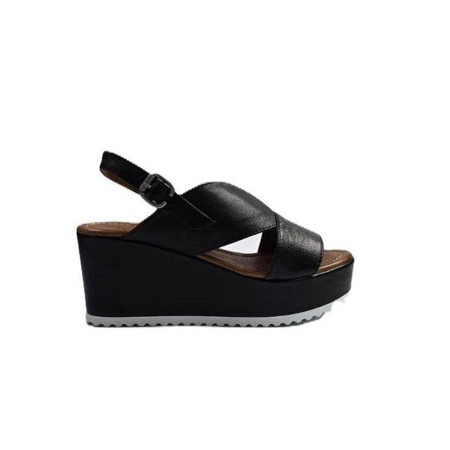 Bueno Sandali Donna con Zeppa Alta in Pelle Nera A5600 BLACK Bueno 